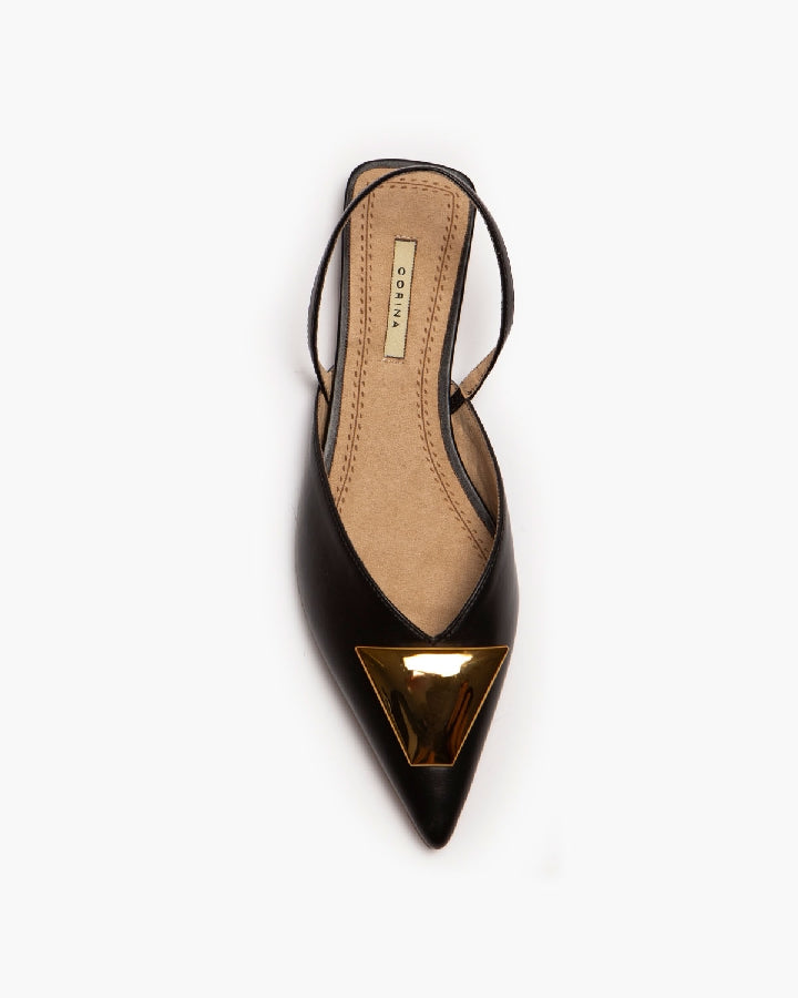 FLAT SLINGBACK WITH METAL DETAIL IN BLACK