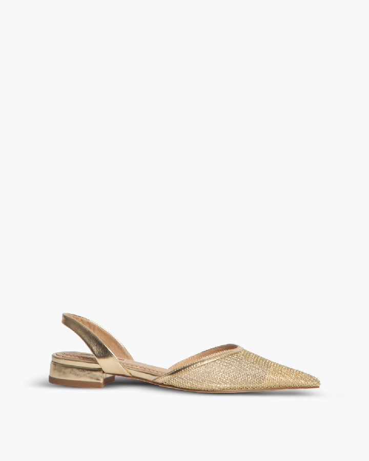 METALLIC MESH FLAT SANDALS IN GOLD