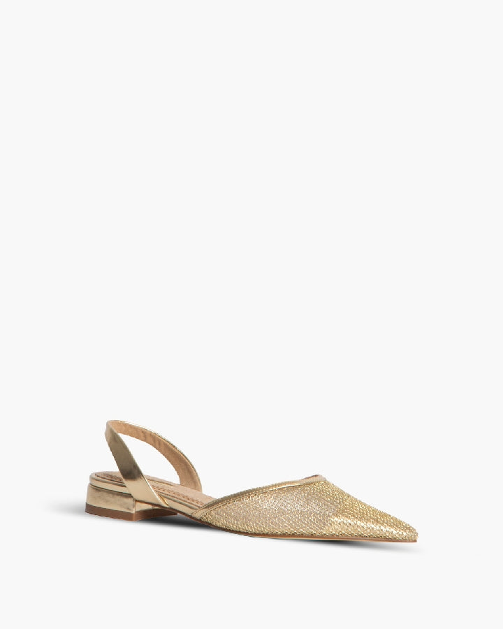 METALLIC MESH FLAT SANDALS IN GOLD