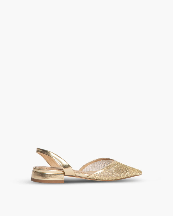 METALLIC MESH FLAT SANDALS IN GOLD