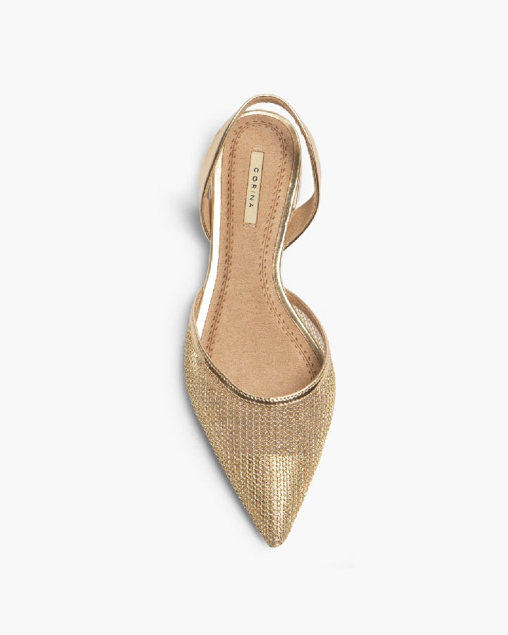 METALLIC MESH FLAT SANDALS IN GOLD