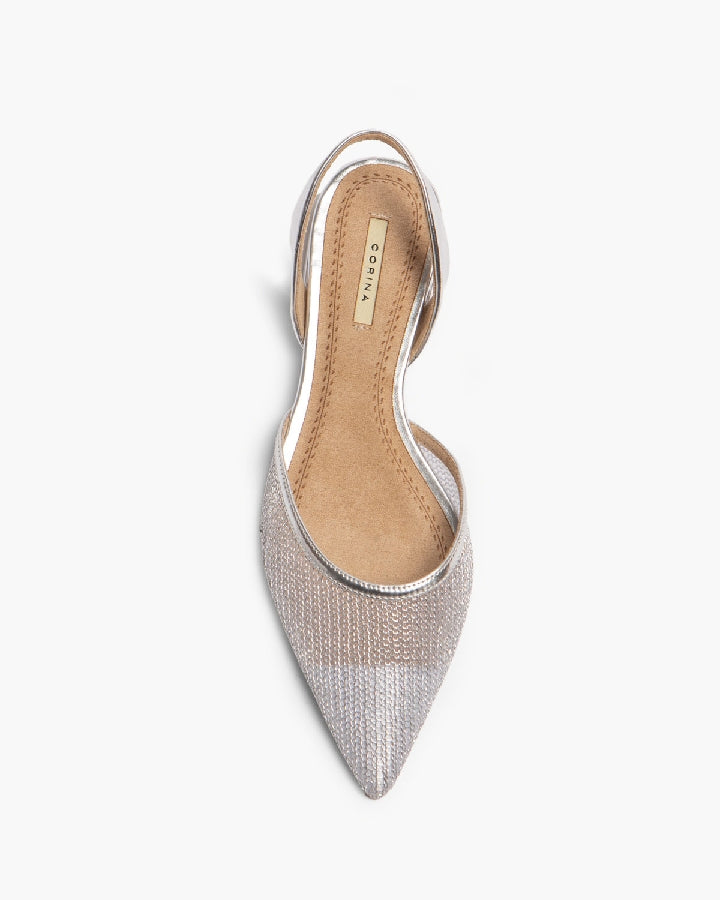 METALLIC MESH FLAT SANDALS IN SILVER