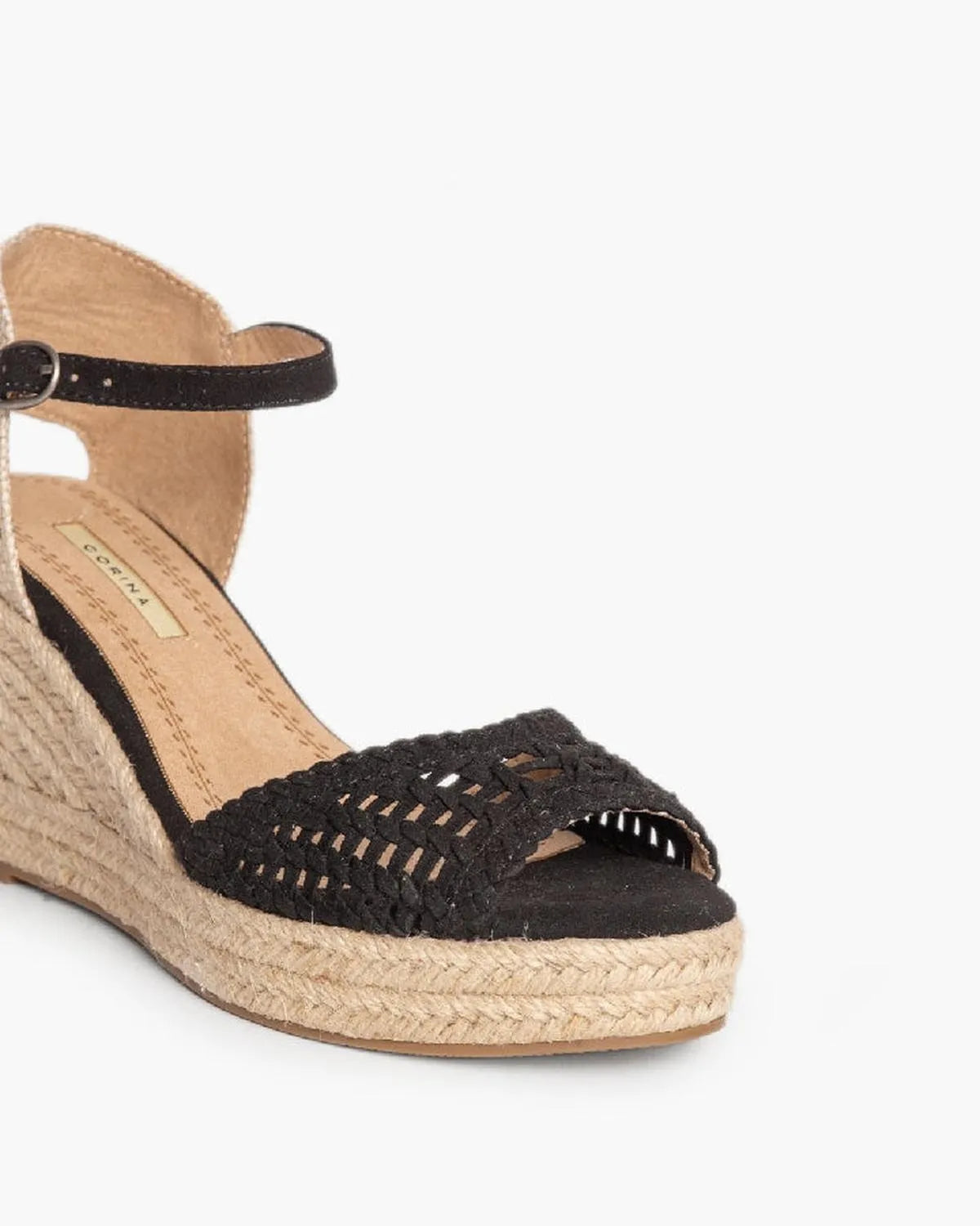 OPEN TOE WEDGE SANDALS IN BLACK-Espadrilles-CORINA- Pointure.AE