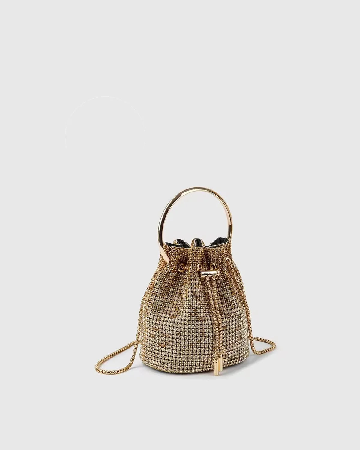 RHINESTONES BUCKET BAG IN GOLD-Bucket Bags-STAY IN STYLE- Pointure.AE
