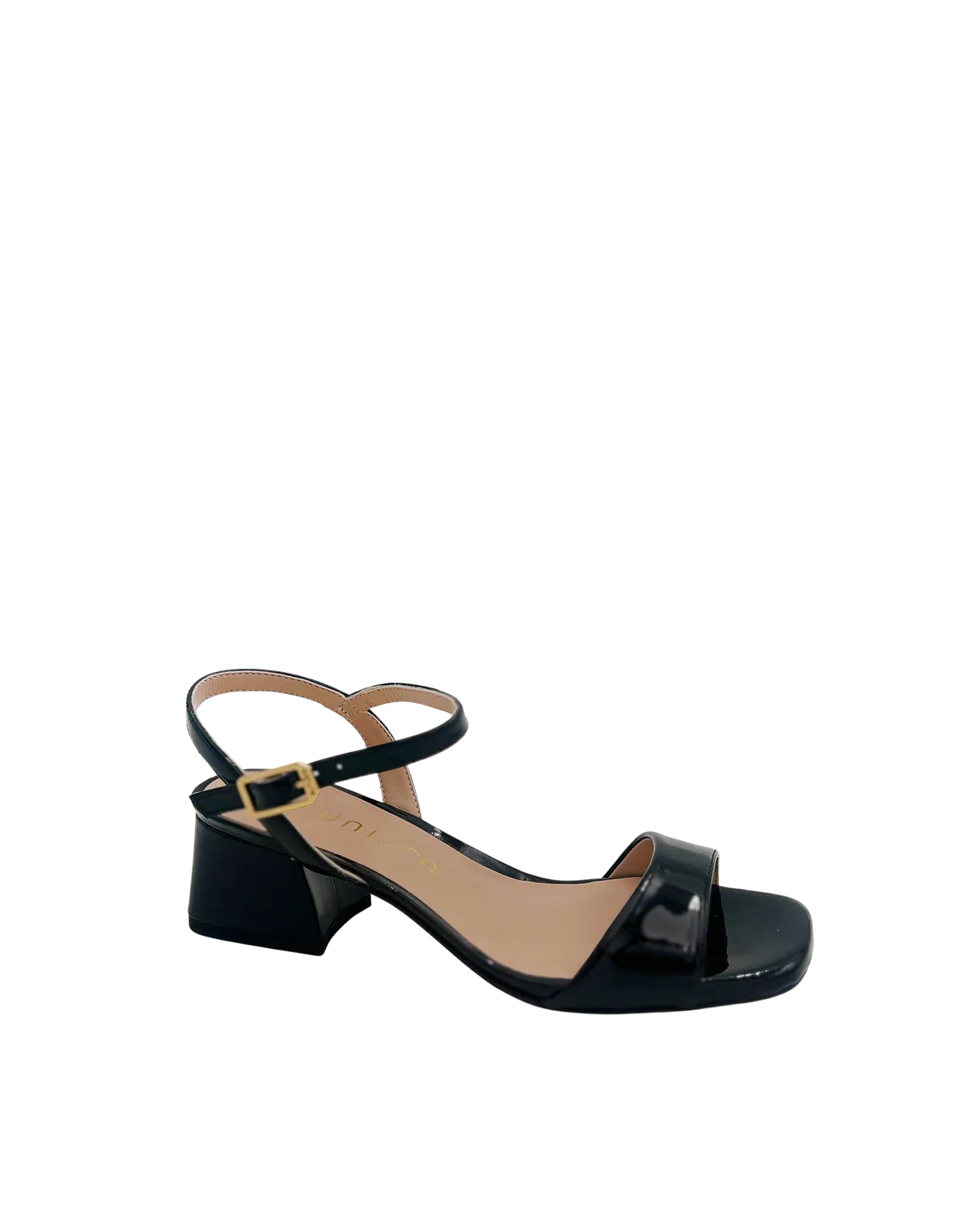 SANDAL WITH A WIDE HEEL IN PATENT BLACK-Sandals-UNISA- Pointure.AE