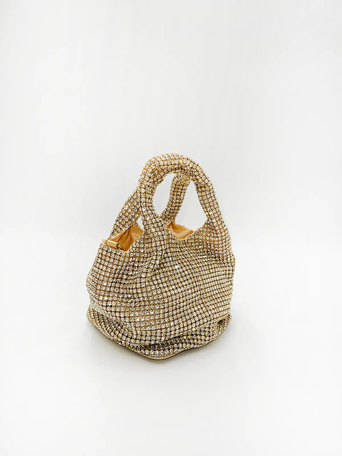 TOP HANDLE RHINESTONE BAG IN LIGHT GOLD-Top Handle Bags-STAY IN STYLE- Pointure.AE