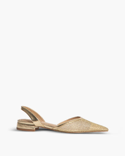 METALLIC MESH FLAT SANDALS IN GOLD