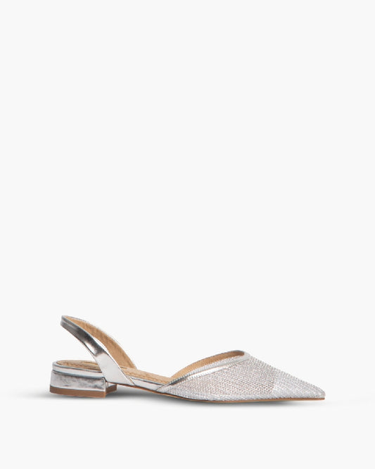 METALLIC MESH FLAT SANDALS IN SILVER