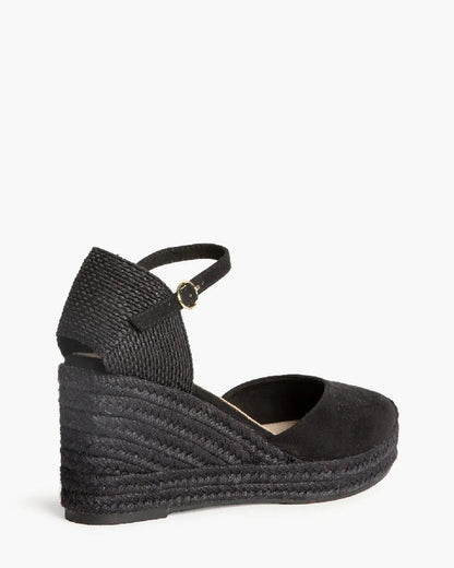BLACK ON BLACK SUEDE WEDGE-Espadrilles-CORINA- Pointure.AE