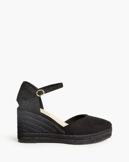 BLACK ON BLACK SUEDE WEDGE-Espadrilles-CORINA- Pointure.AE