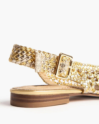 BRAIDED FLAT SANDAL IN GOLD-Flats-CORINA- Pointure.AE