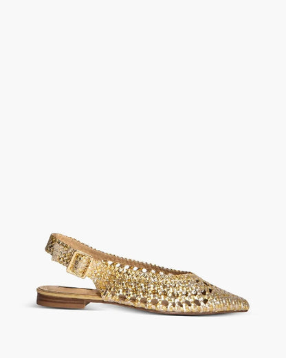BRAIDED FLAT SANDAL IN GOLD-Flats-CORINA- Pointure.AE