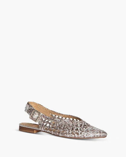 BRAIDED FLAT SANDAL IN SILVER-Flats-CORINA- Pointure.AE