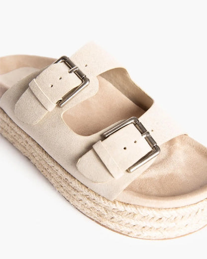 BUCKLED WEDGE MULE IN NATURAL-Wedges-CORINA- Pointure.AE