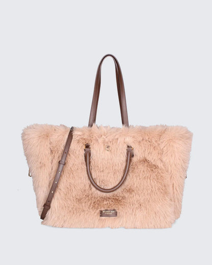 DOUBLE SIDED ATENA FUR - BROWN-Tote Bags-MY BEST BAG- Pointure.AE