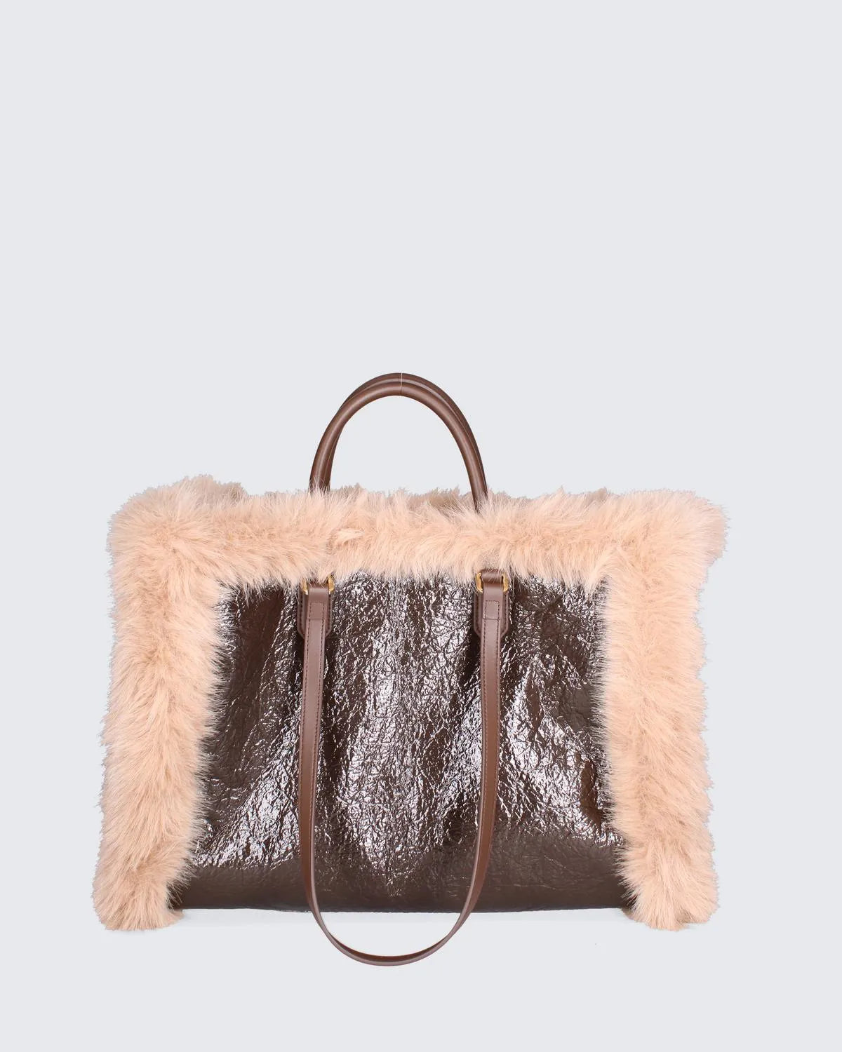 DOUBLE SIDED ATENA FUR - BROWN-Tote Bags-MY BEST BAG- Pointure.AE