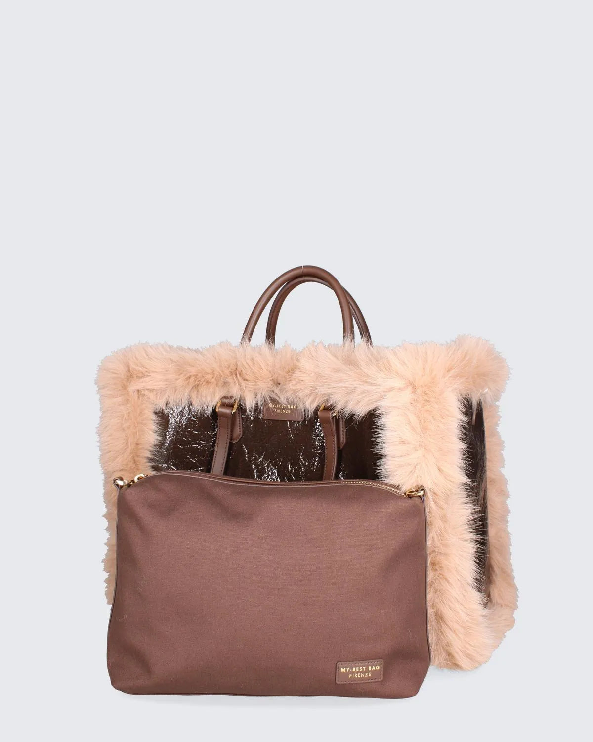DOUBLE SIDED ATENA FUR - BROWN-Tote Bags-MY BEST BAG- Pointure.AE