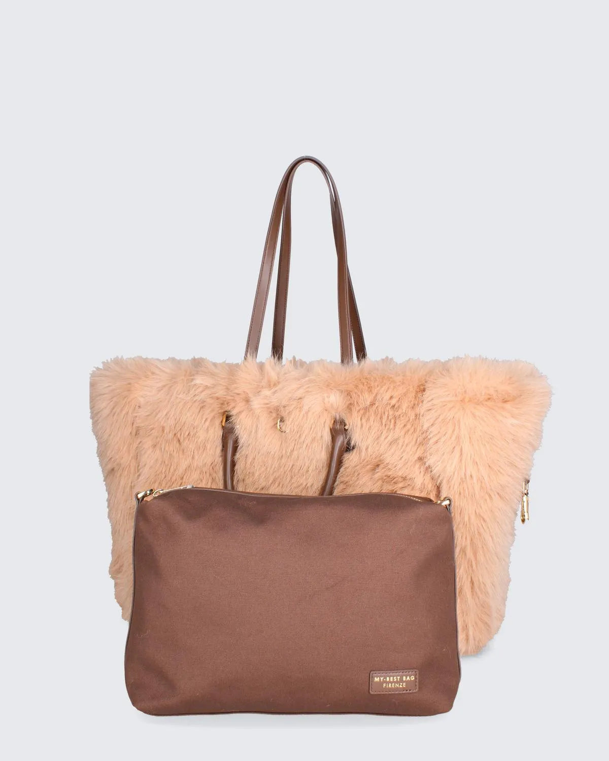 DOUBLE SIDED ATENA FUR - BROWN-Tote Bags-MY BEST BAG- Pointure.AE