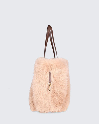 DOUBLE SIDED ATENA FUR - BROWN-Tote Bags-MY BEST BAG- Pointure.AE