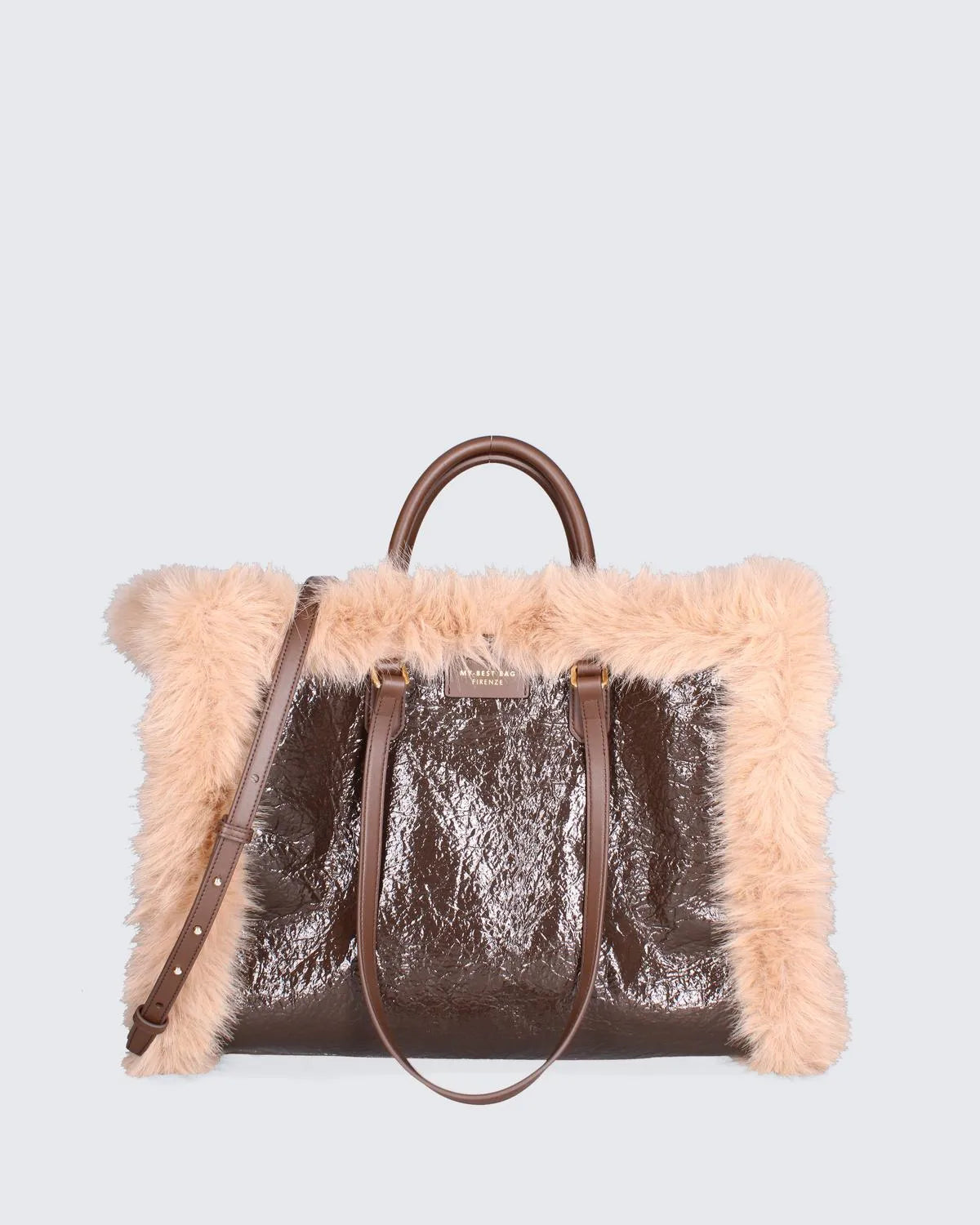 DOUBLE SIDED ATENA FUR - BROWN-Tote Bags-MY BEST BAG- Pointure.AE