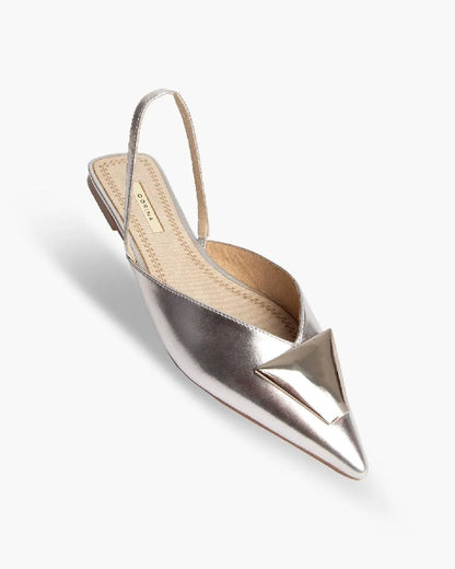 FLAT SLINGBACK WITH METAL DETAIL IN SILVER-Flats-CORINA- Pointure.AE