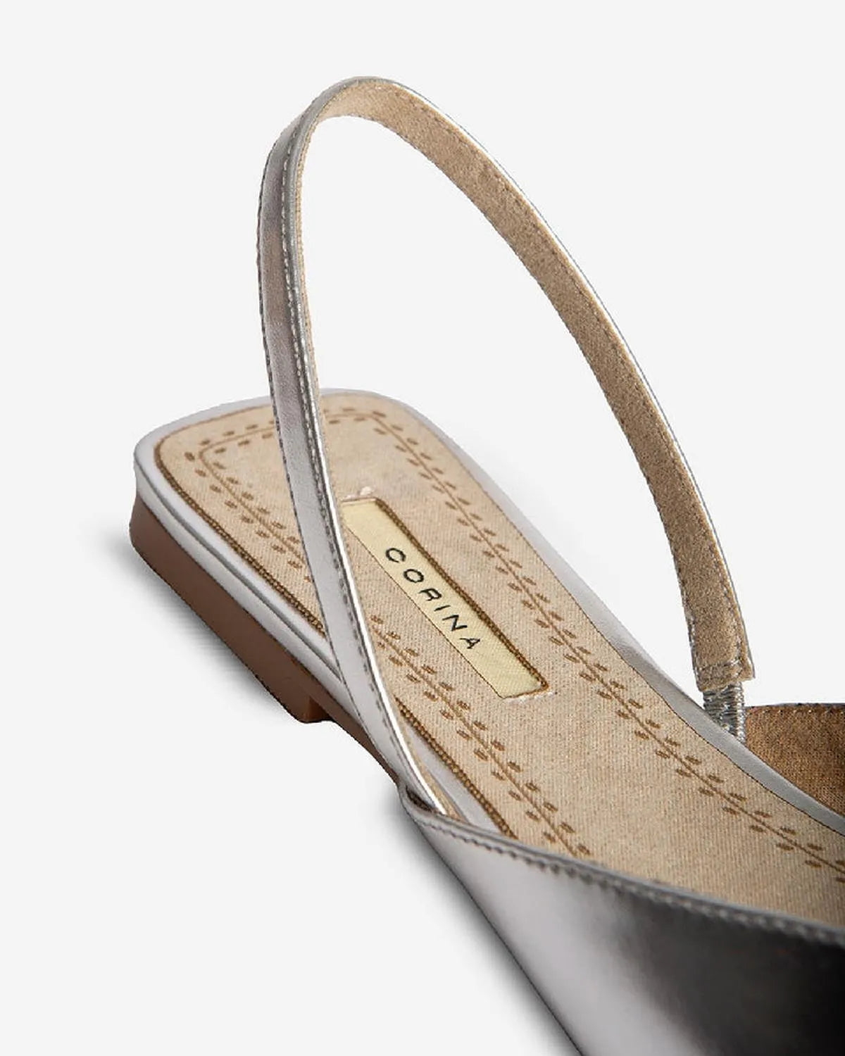 FLAT SLINGBACK WITH METAL DETAIL IN SILVER-Flats-CORINA- Pointure.AE