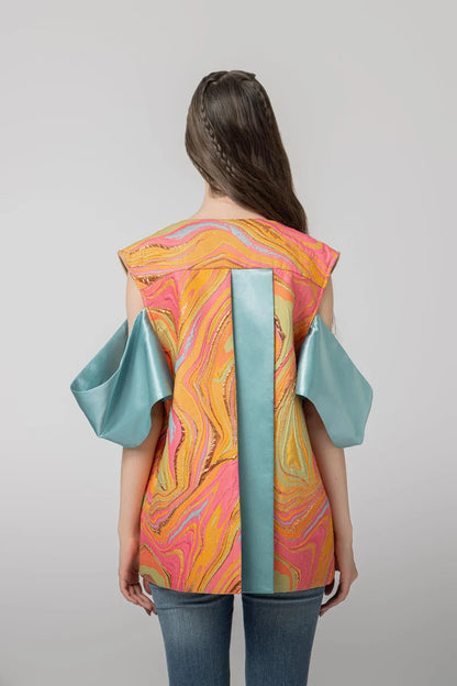 “GATE” JACQUARD GILET SHORT-Gilets-STEFFY- Pointure.AE