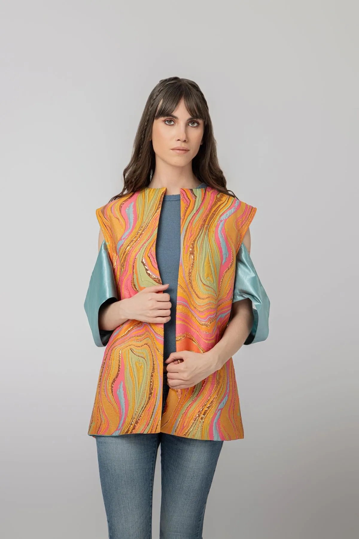 “GATE” JACQUARD GILET SHORT-Gilets-STEFFY- Pointure.AE