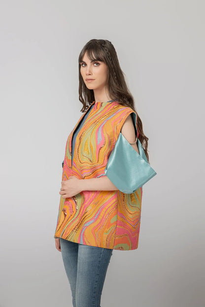 “GATE” JACQUARD GILET SHORT-Gilets-STEFFY- Pointure.AE