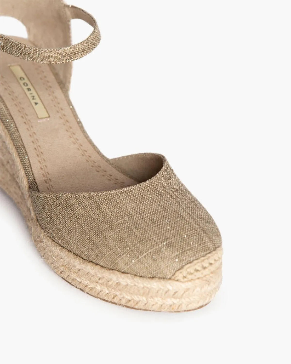 GLITTERED FABRIC WEDGE IN TAUPE-Espadrilles-CORINA- Pointure.AE