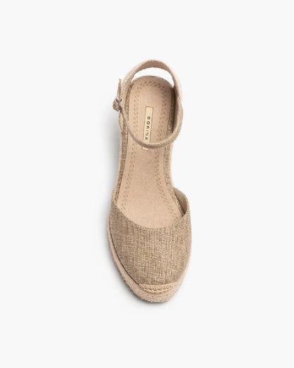 GLITTERED FABRIC WEDGE IN TAUPE-Espadrilles-CORINA- Pointure.AE