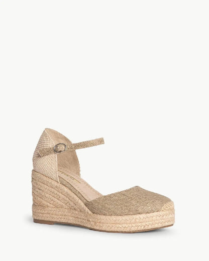 GLITTERED FABRIC WEDGE IN TAUPE-Espadrilles-CORINA- Pointure.AE