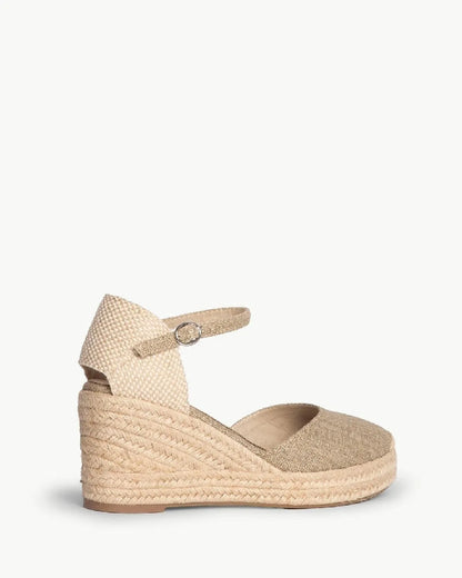 GLITTERED FABRIC WEDGE IN TAUPE-Espadrilles-CORINA- Pointure.AE