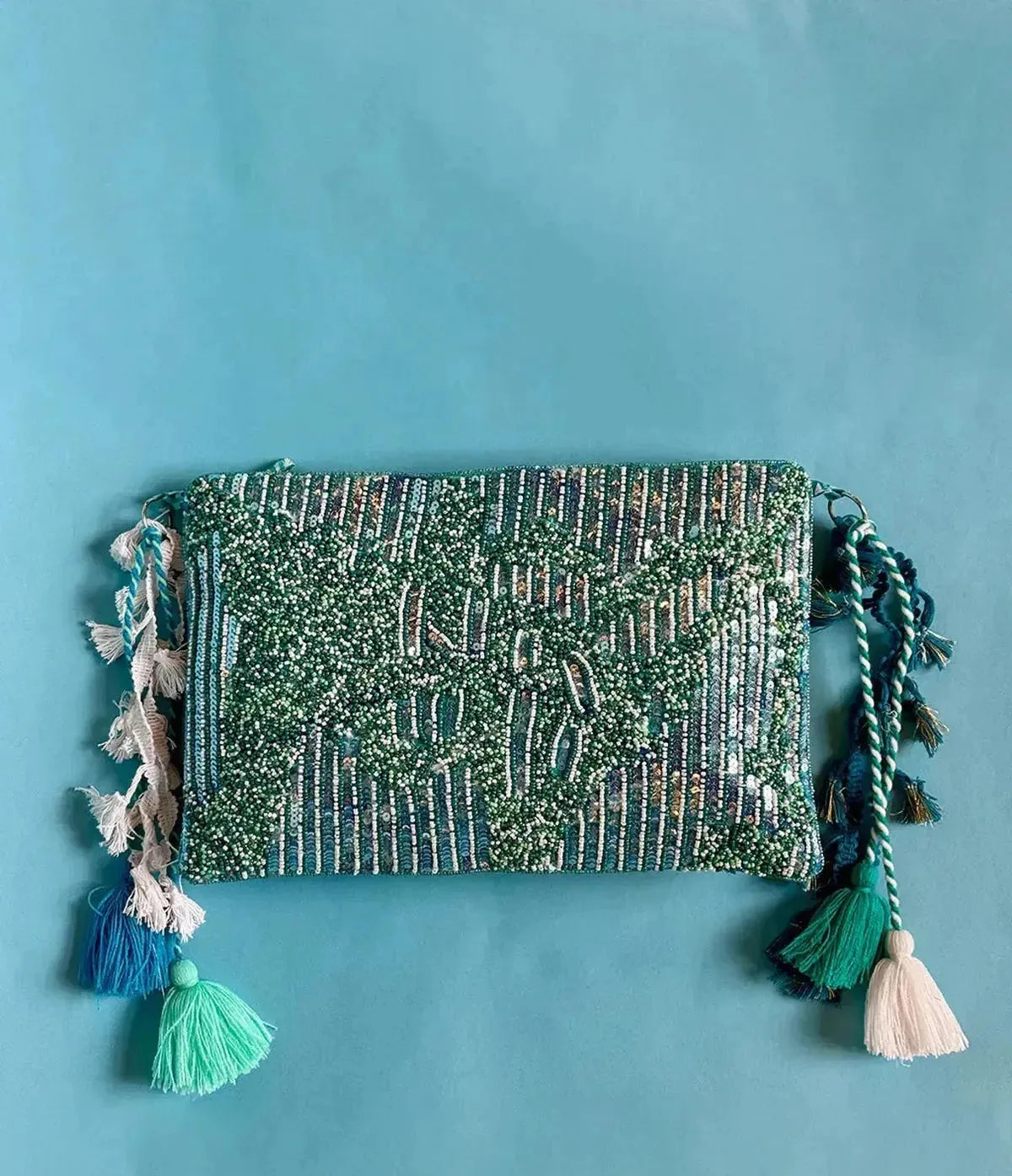 GREEN BEADED POUCH