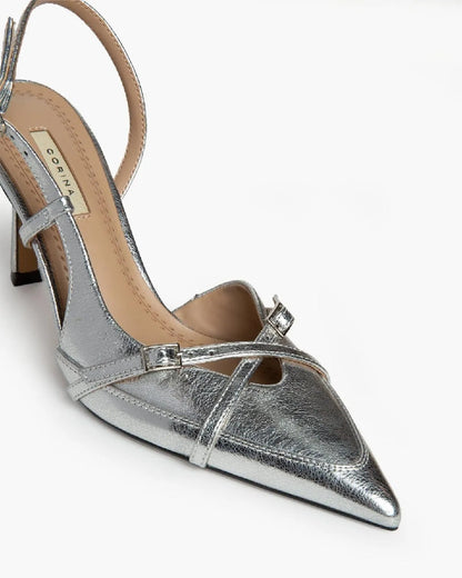 HIGH HEEL SLING-BACK IN SILVER-Sling Backs-CORINA- Pointure.AE