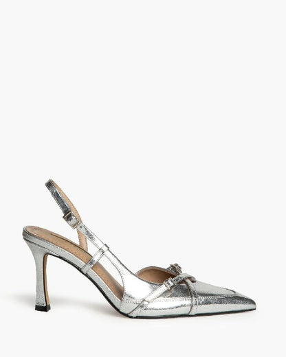 HIGH HEEL SLING-BACK IN SILVER-Sling Backs-CORINA- Pointure.AE