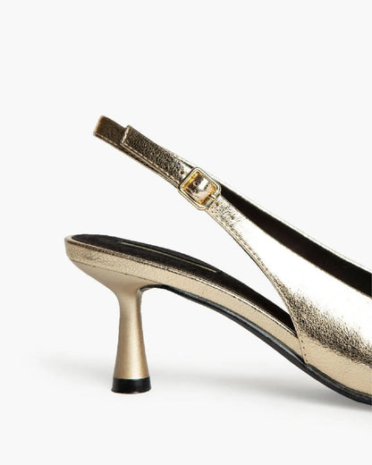 LOW HEEL SLING BACK IN GOLD-Sling Backs-CORINA- Pointure.AE