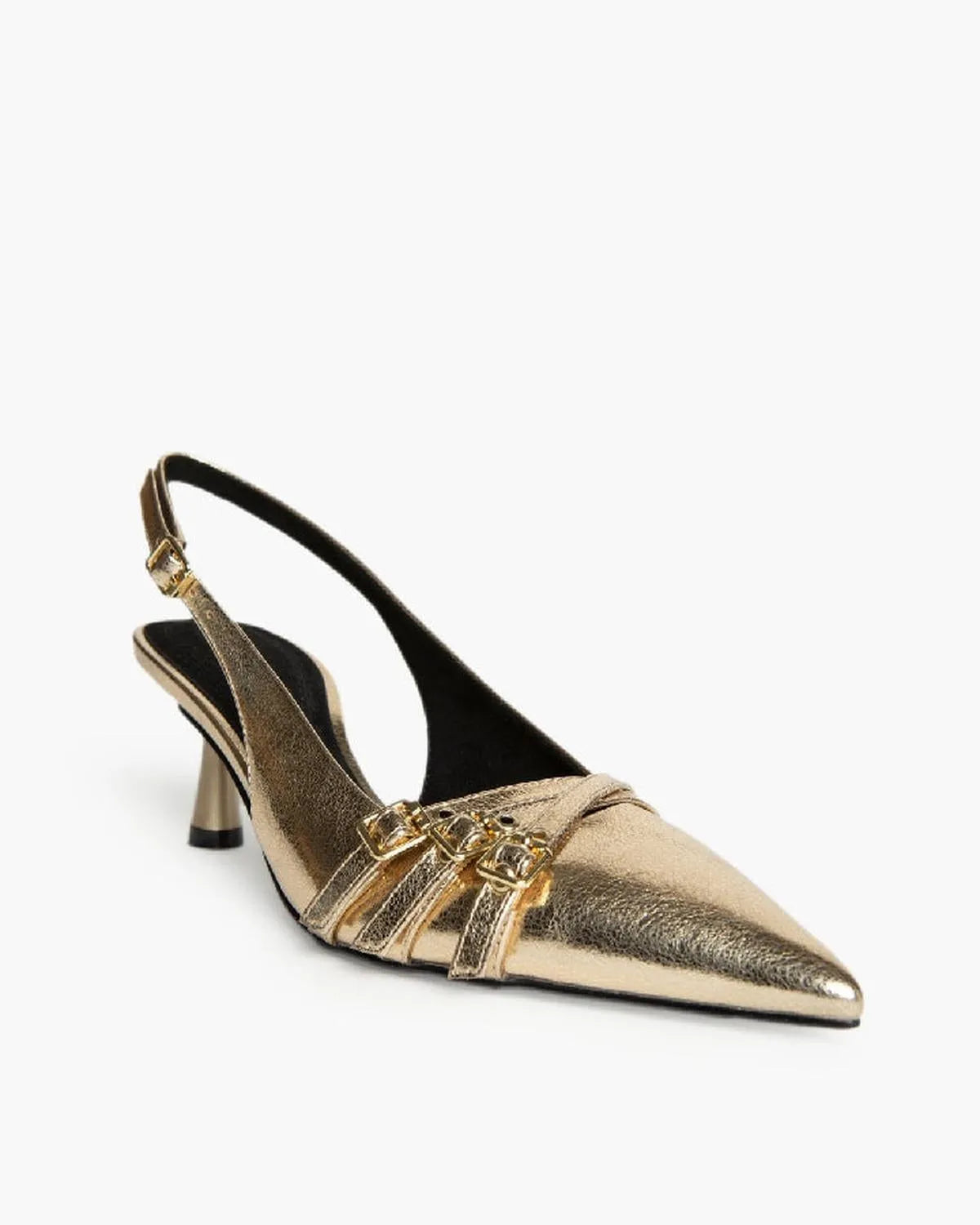 LOW HEEL SLING BACK IN GOLD-Sling Backs-CORINA- Pointure.AE