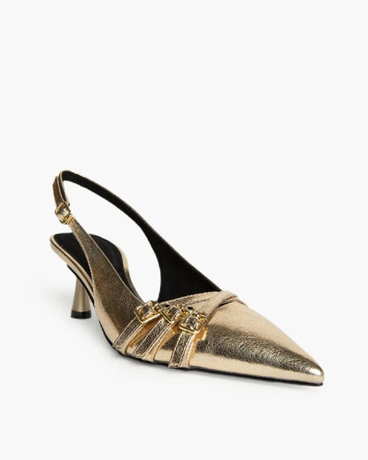 LOW HEEL SLING BACK IN GOLD-Sling Backs-CORINA- Pointure.AE