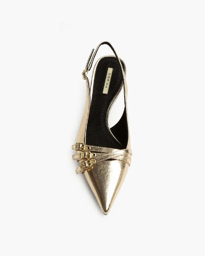 LOW HEEL SLING BACK IN GOLD-Sling Backs-CORINA- Pointure.AE