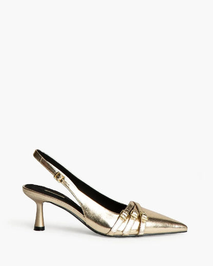 LOW HEEL SLING BACK IN GOLD-Sling Backs-CORINA- Pointure.AE