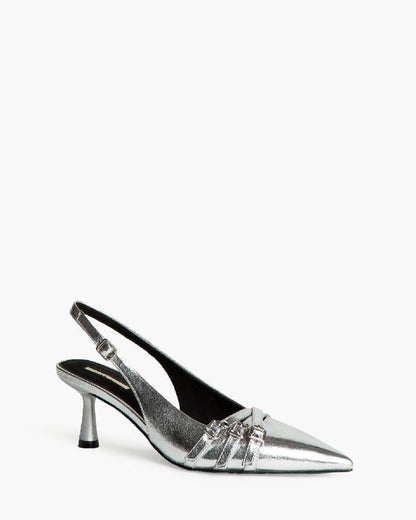 LOW HEEL SLING BACK IN SILVER-Sling Backs-CORINA- Pointure.AE