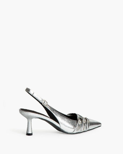 LOW HEEL SLING BACK IN SILVER-Sling Backs-CORINA- Pointure.AE