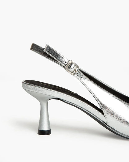 LOW HEEL SLING BACK IN SILVER-Sling Backs-CORINA- Pointure.AE