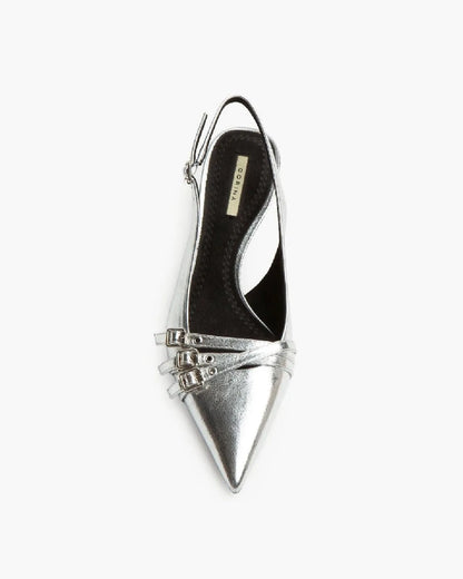 LOW HEEL SLING BACK IN SILVER-Sling Backs-CORINA- Pointure.AE
