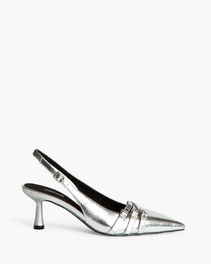 LOW HEEL SLING BACK IN SILVER-Sling Backs-CORINA- Pointure.AE