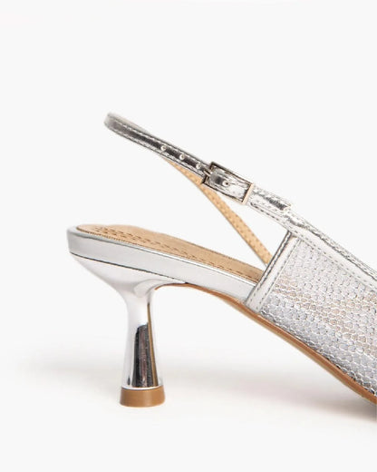 METALLIC MESH SLING BACK IN SILVER-Sling Backs-CORINA- Pointure.AE