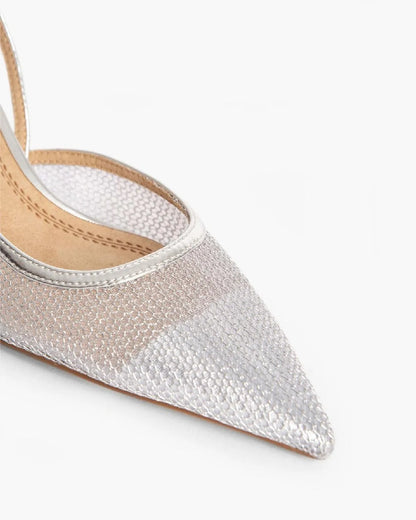METALLIC MESH SLING BACK IN SILVER-Sling Backs-CORINA- Pointure.AE