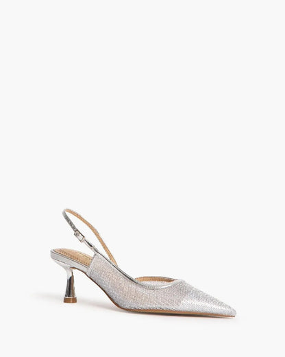 METALLIC MESH SLING BACK IN SILVER-Sling Backs-CORINA- Pointure.AE