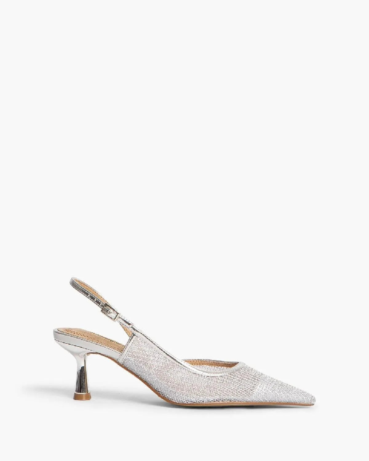 METALLIC MESH SLING BACK IN SILVER-Sling Backs-CORINA- Pointure.AE